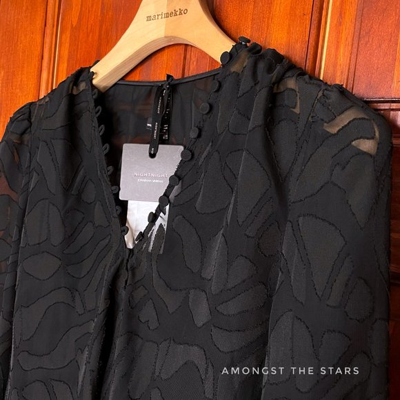 NIGHT NIGHT By Jonathan Simkhai Fil Coupé Black Long Sleeve Bodysuit - Picture 10 of 14